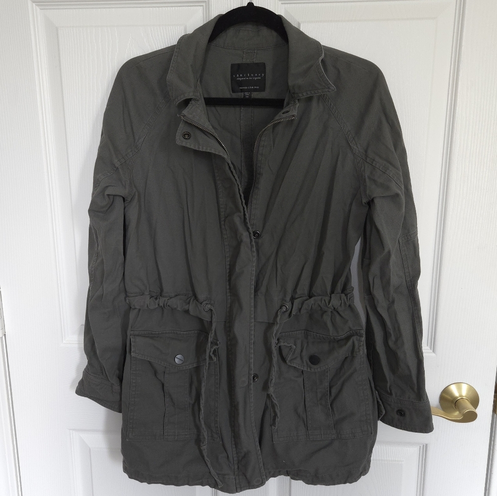 Sanctuary Gray Jacket Size Medium Drawstring Military Jacket Casual Zipper
